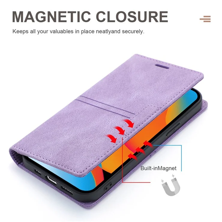 For iPhone 14 Pro 6.1 inch PU Leather Wallet Case Magnetic Auto-absorbed Full Protection Mobile Phone Shell with Stand - Purple