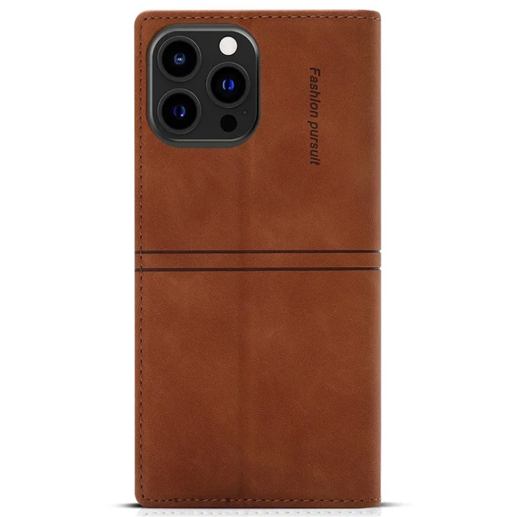For iPhone 14 Pro 6.1 inch PU Leather Wallet Case Magnetic Auto-absorbed Full Protection Mobile Phone Shell with Stand - Brown