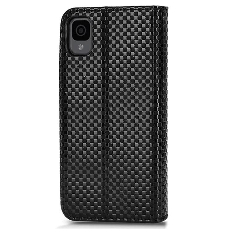 For TCL 30 Z T602DL Full Protection PU Leather TPU Phone Case Grid Texture Stand Wallet Magnetic Auto-absorbed Cover - Black