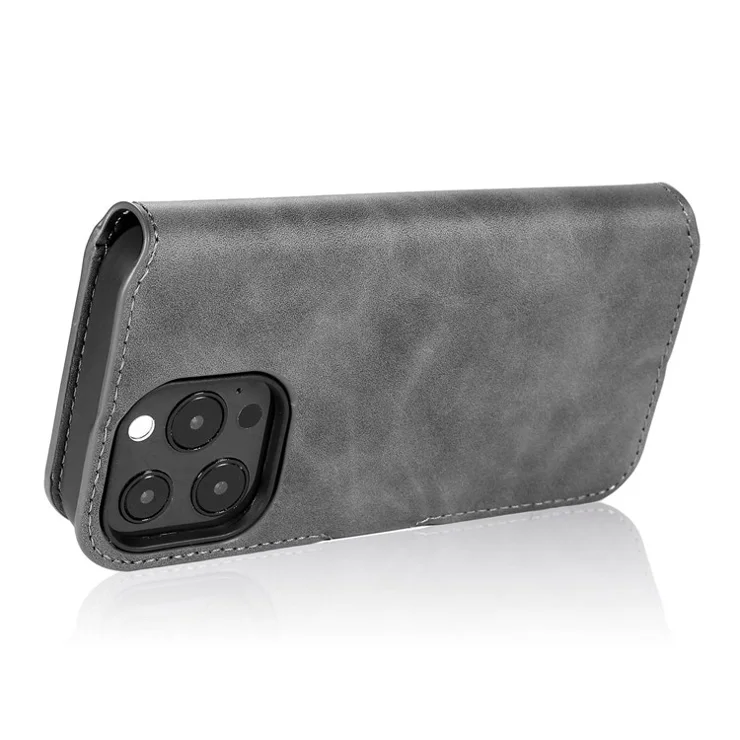 DG.MING Retro Cell Phone Shell Bag for iPhone 14 Pro 6.1 inch, Magnetic Closure Dustproof PU Leather Wallet Phone Stand Case - Grey