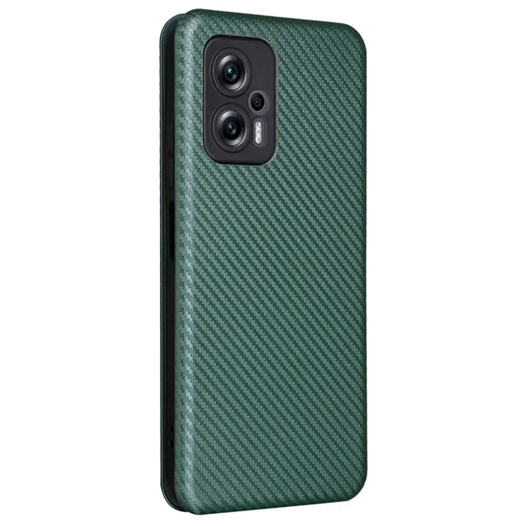 For Xiaomi Redmi Note 11T Pro 5G / Note 11T Pro+ 5G / Poco X4 GT 5G / Redmi K50i 5G Carbon Fiber Texture Mobile Phone Case Auto-absorbed PU Leather Stand Phone Cover - Green