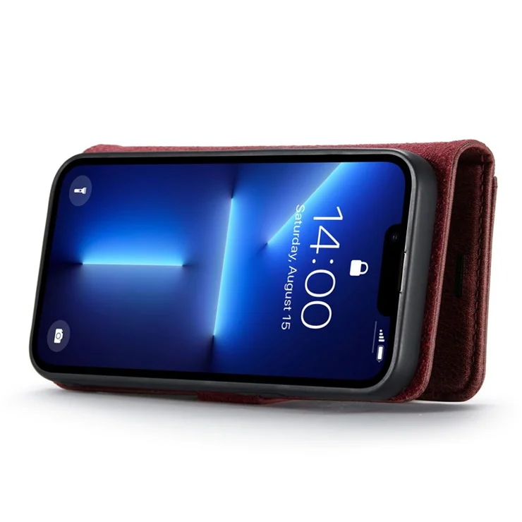 DG.MING For iPhone 14 Pro Max 6.7 inch Wallet Magnetic Detachable Case Split Leather Stand Flip Phone Cover - Red
