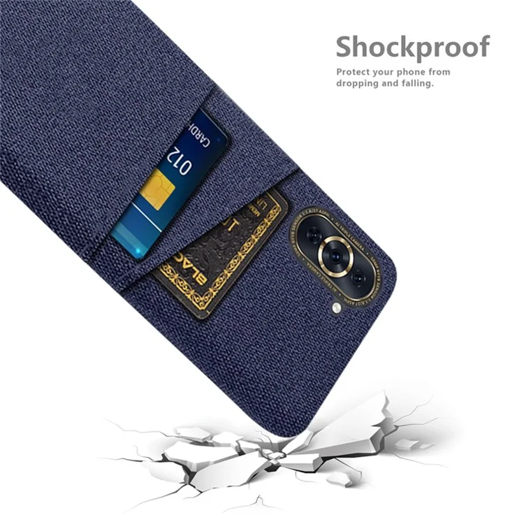 For Huawei nova 10 4G Card Holder Design Phone Case Cloth Texture PC Shockproof Back Cover - Blue
