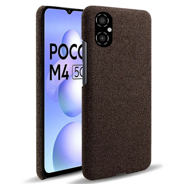 For Xiaomi Poco M4 5G Anti-Slip Phone Case Solid Color Cloth Fabric Scratch-resistant Mobile Phone Cover - Brown