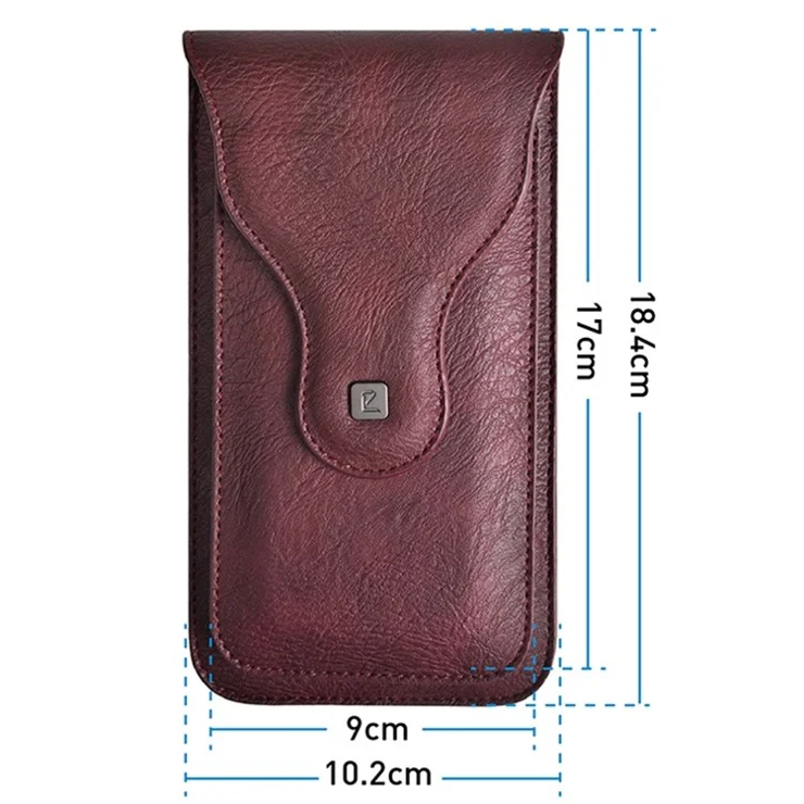 Vertical PU Leather Waist Pouch for 6.5-inch Cell Phones Dual Layer Belt Phone Bag with Hook - Wine Red