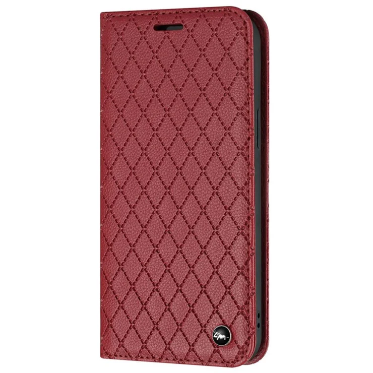 For Xiaomi Redmi Note 9/Redmi 10X 4G Rhombus Pattern Litchi Texture Magnetic Shockproof Phone Wallet Cover - Red