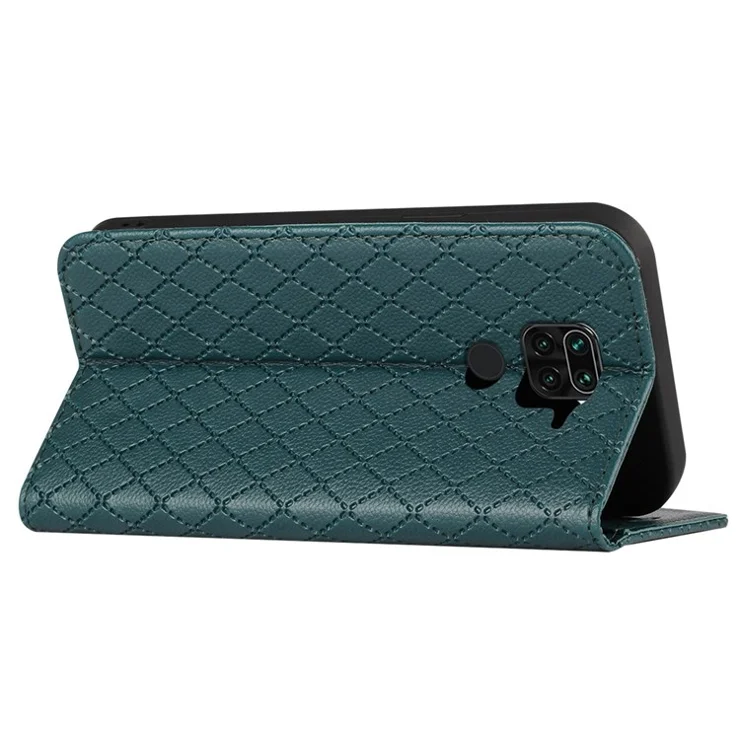 For Xiaomi Redmi Note 9/Redmi 10X 4G Rhombus Pattern Litchi Texture Magnetic Shockproof Phone Wallet Cover - Green