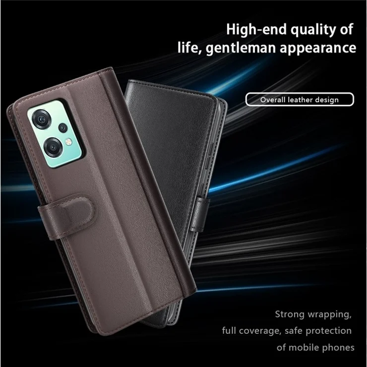 For OnePlus Nord CE 2 Lite 5G Case Genuine Split Leather Phone Cover with Wallet Stand - Brown