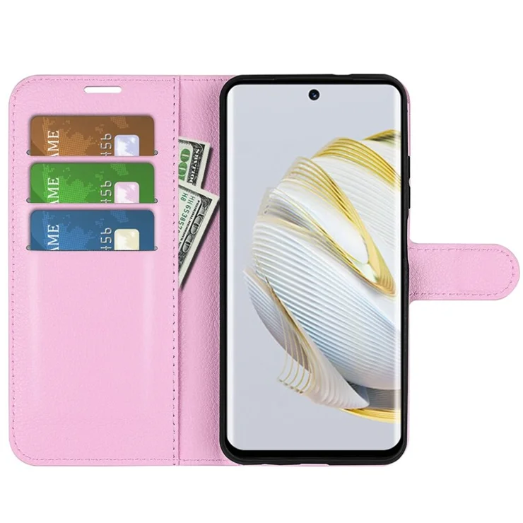 PU Leather Stand Phone Case for Huawei nova 10 4G, Litchi Texture Anti-wear Drop-proof Wallet Style Folio Flip Cover - Pink