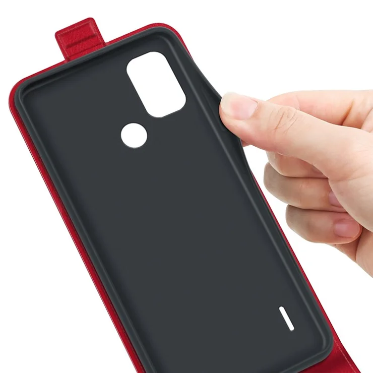 For Nokia C21 Plus 4G Crazy Horse Texture Vertical Flip Protective Phone Cover Card Holder Mobile Phone Case - Red