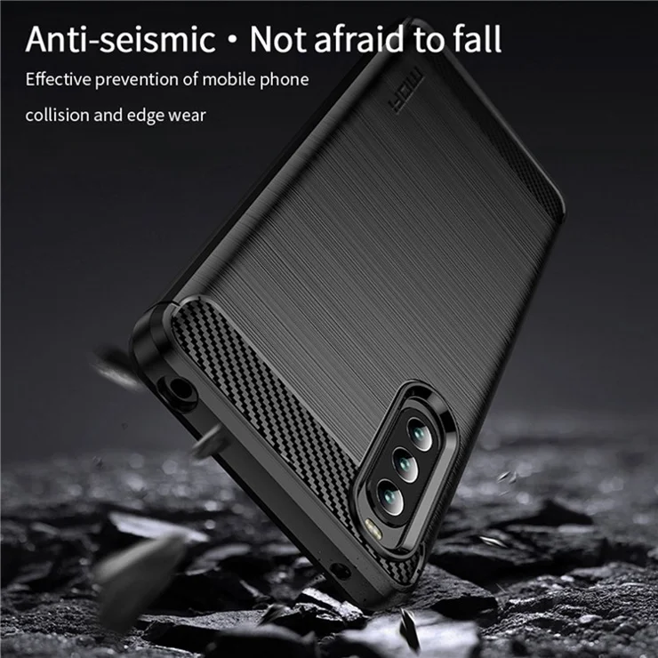 MOFI JK TPU Series-1 for Sony Xperia 10 IV 5G Heat Dissipation Phone Case Carbon Fiber Texture Brushed Surface Soft TPU Cover - Blue
