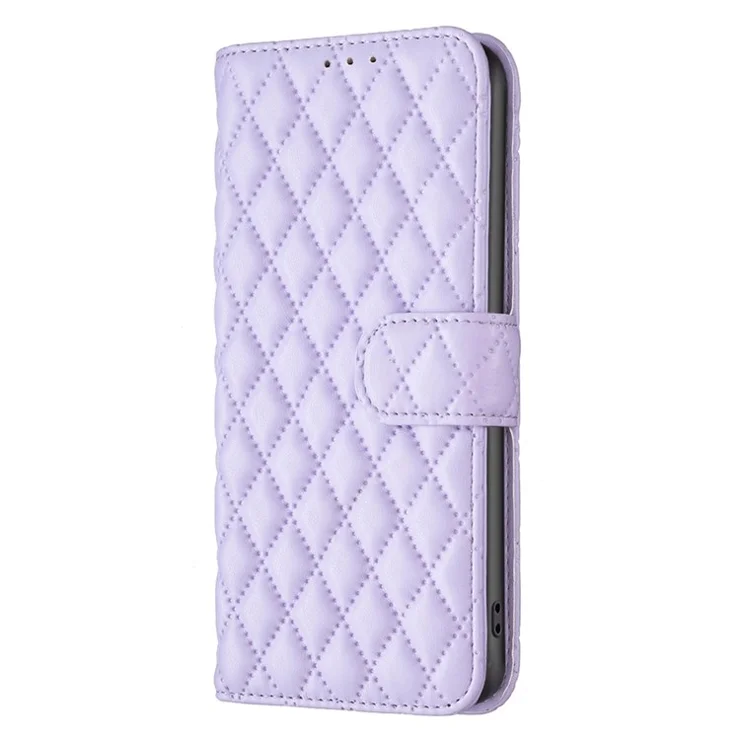 BINFEN COLOR For Samsung Galaxy A52 4G / 5G / A52s 5G PU Leather Shell, BF Style-14 Imprinted Rhombus Pattern Wallet Cover Matte Phone Stand Case - Purple