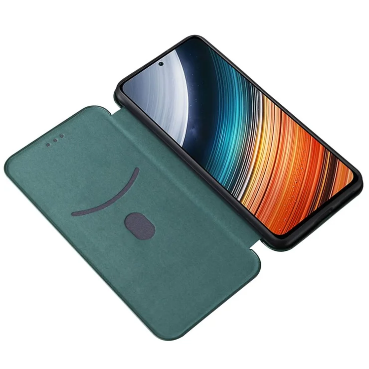 For Xiaomi Redmi K40S 5G / Poco F4 5G Carbon Fiber Texture Card Holder PU Leather Shockproof Cover Phone Case with Stand - Green