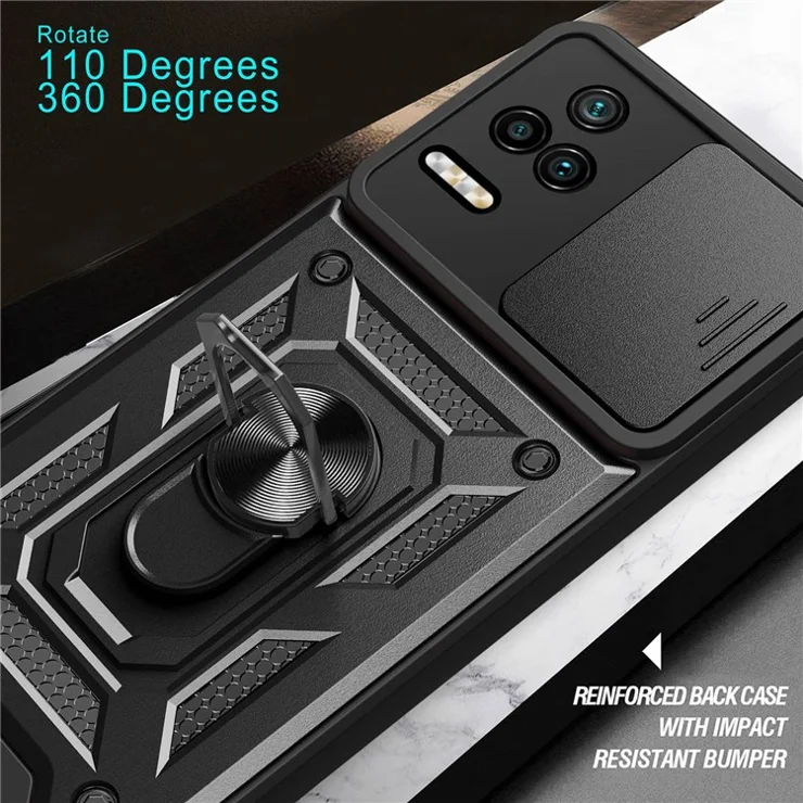 For Xiaomi Poco F4 5G / Redmi K40S 5G Kickstand PC + TPU Hybrid Cover Slide Camera Protection Phone Case - Rose Gold