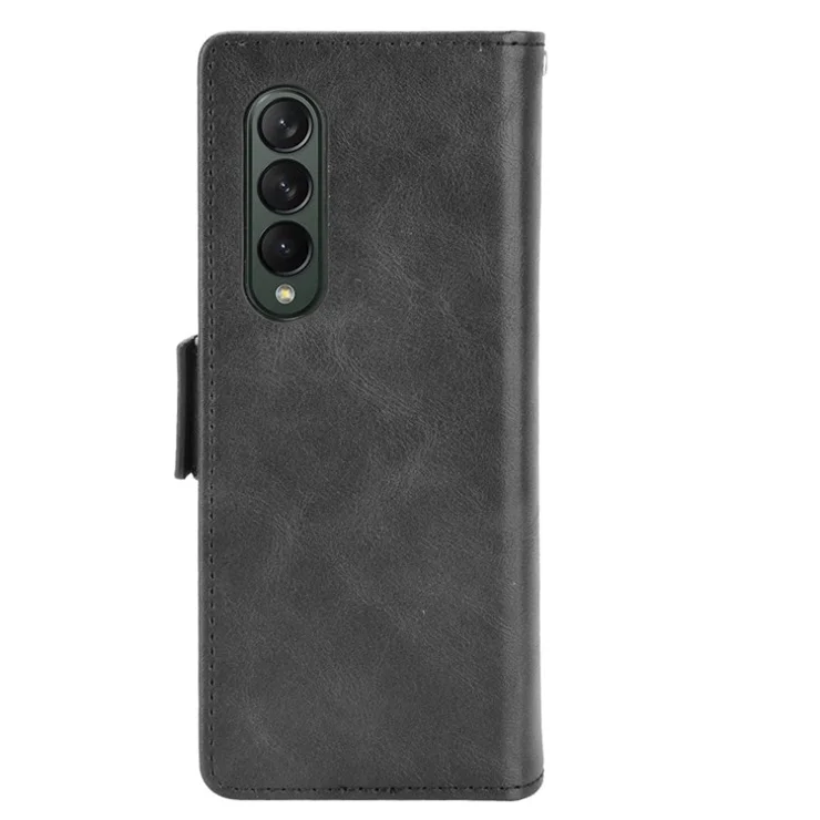 For Samsung Galaxy Z Fold4 5G Phone Case Side Magnetic Buckle Retro Style Wallet Leather Stand Phone Cover - Black