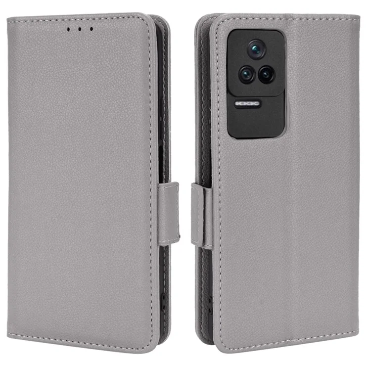 For Xiaomi Poco F4 5G / Redmi K40S 5G PU Leather Shock Absorption Litchi Texture Phone Case Stand Wallet Magnetic Clasp Cover - Grey