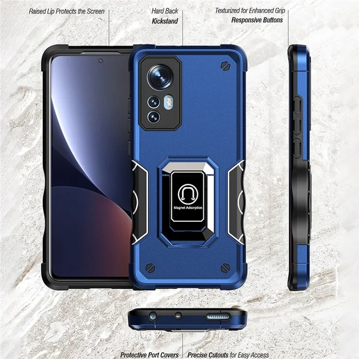 For Xiaomi 12 5G / 12S 5G / 12X 5G Anti-fingerprint Hard PC Soft TPU Hybrid Phone Case Holder Kickstand Phone Covering Shell - Black