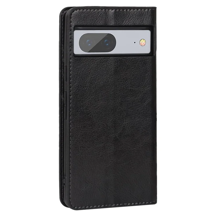For Google Pixel 7 5G Cell Phone Case Crazy Horse Texture Wallet Stand Genuine Leather Flip Phone Cover - Black