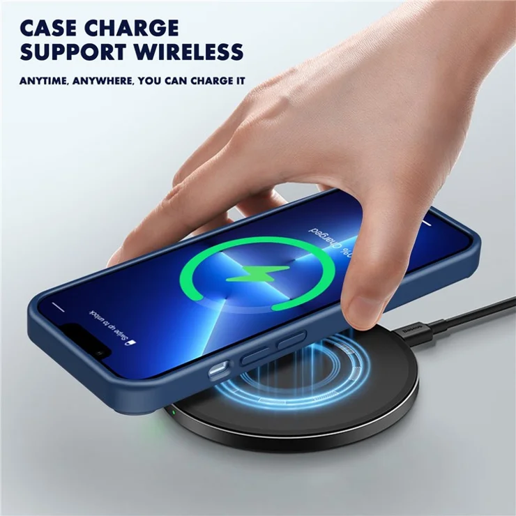 IPAKY for iPhone 14 Plus 6.7 inch Phone Back Cover PC + TPU Matte Anti-scratch Case Support Wireless Charging - Blue