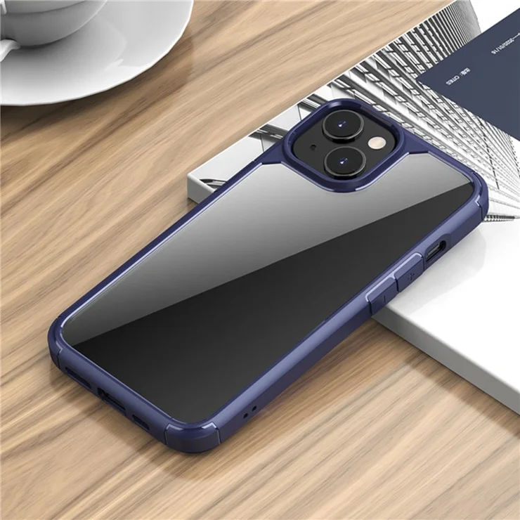 IPAKY Anti-scratch Phone Case for iPhone 14 6.1 inch, Support Wireless Charging Solid Acrylic Back Cover with Airbag Protection - Blue