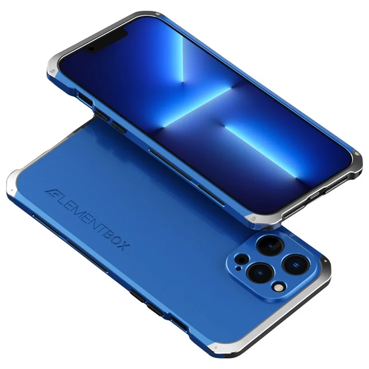 For iPhone 13 Pro Max 6.7 inch PC + Metal Edge 3-Piece Design Protective Case Drop-proof Phone Back Cover - Blue / Silver