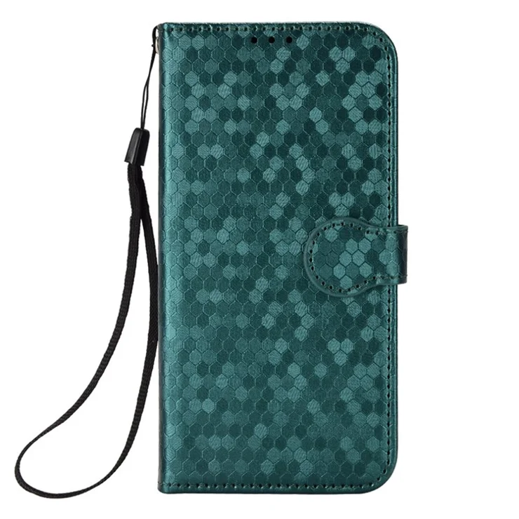 Dot Pattern Imprinted Wallet Case for TCL 20B Protective Phone Case Scratch Resistant PU Leather Cover with Strap - Green