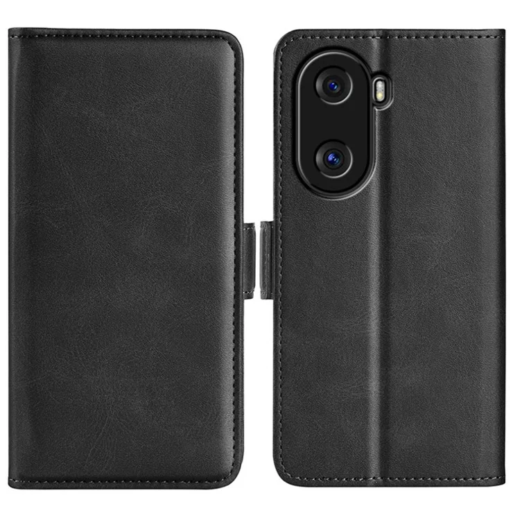 For Honor X40i 5G Shockproof Double Magnetic Clasp Phone Cover Anti-drop Textured PU Leather TPU Case with Wallet Stand - Black