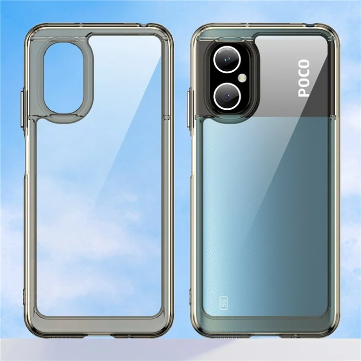 For Xiaomi Poco M3 Pro 4G / 5G / Redmi Note 10 5G / Note 10T 5G / Note 11SE 5G TPU Frame Acrylic Back Cover Brushed Clear Phone Protector with Independent Buttons - Transparent Grey