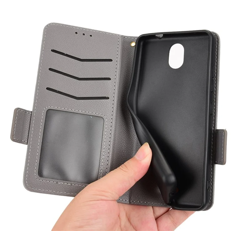 For Nokia C100 4G Protective Phone Case Litchi Texture Wallet Stand Feature PU Leather Anti-fall Magnetic Shell - Dark Blue