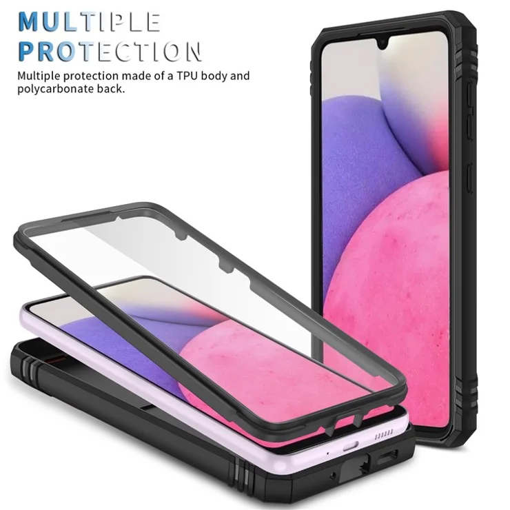 For Samsung Galaxy A33 5G Kickstand Card Holder Phone Case Case Hybrid Soft TPU Hard PC Back Shell with Slide Camera Cover - Black
