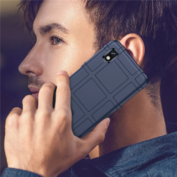 For Sony Xperia Ace III Rugged Square Grid Thickened TPU Case Drop-proof Protective Phone Cover - Blue