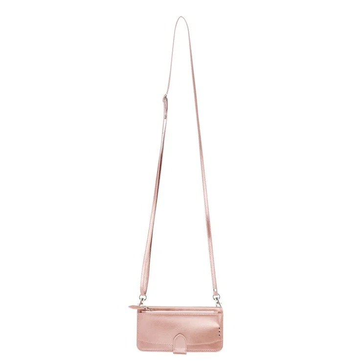 For iPhone 7 / 8 4.7 inch / SE (2020) / SE (2022) Stand Wallet Folio Flip Cell Phone Case Zipper Pocket PU Leather Magnetic Phone Shell with Long / Short Straps - Rose Gold