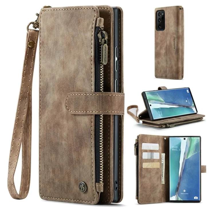 For Samsung Galaxy Note20 Ultra 4G / 5G Phone Cases with Strap CASEME C30 Zipper Multiple Card Holder PU Leather Cover - Brown