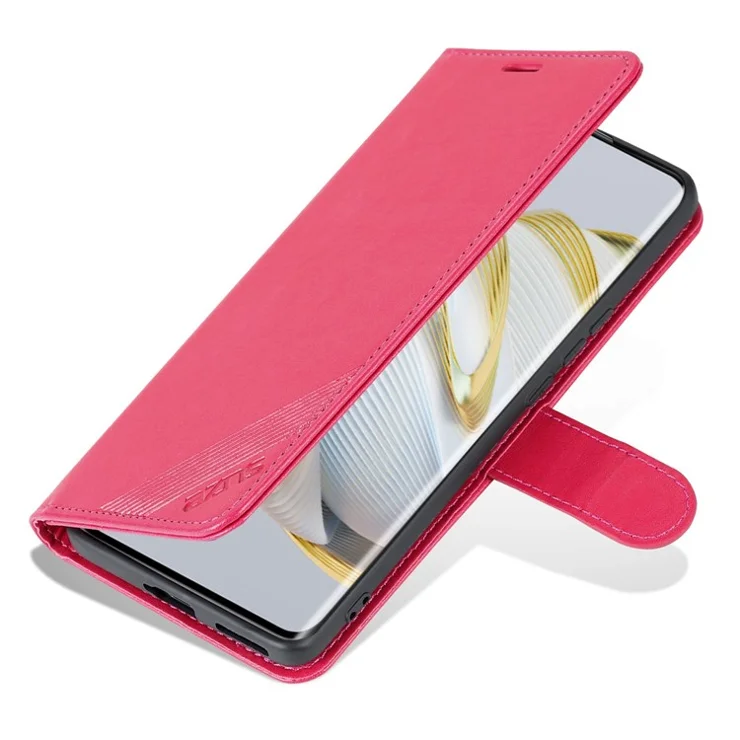 AZNS Flip Wallet Case for Huawei nova 10 4G Shockproof PU Leather Phone Cover Anti-fall Protective Cell Phone Shell with Viewing Stand - Red