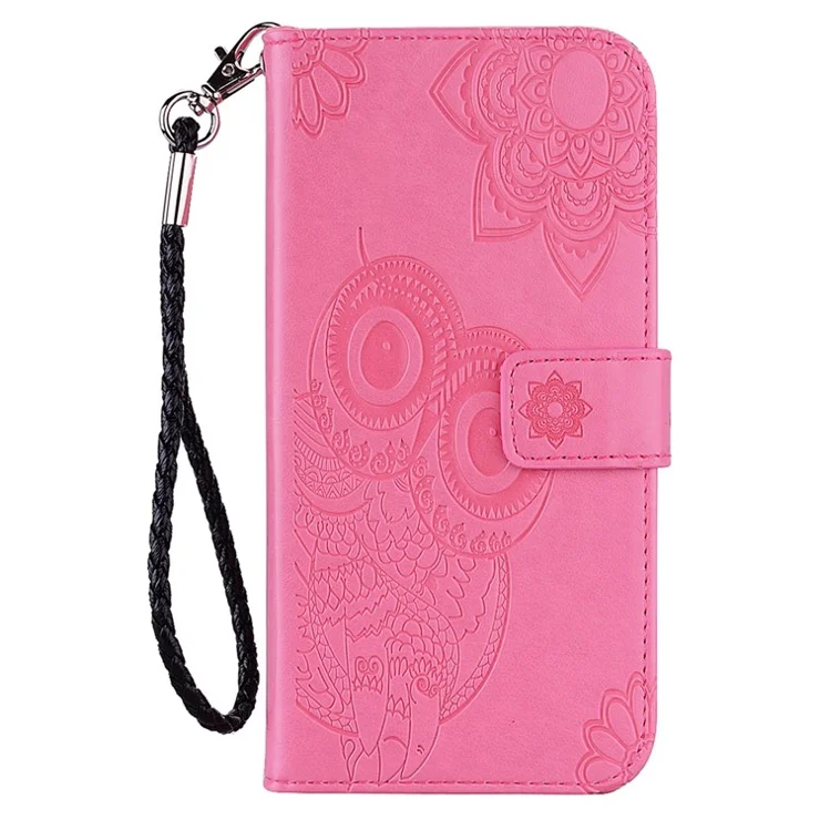 For iPhone 14 Pro Max 6.7 inch Shockproof Flip Wallet Case Stand with Imprinted Owl Flower Pattern Full Protection PU Leather Phone Cover - Rose