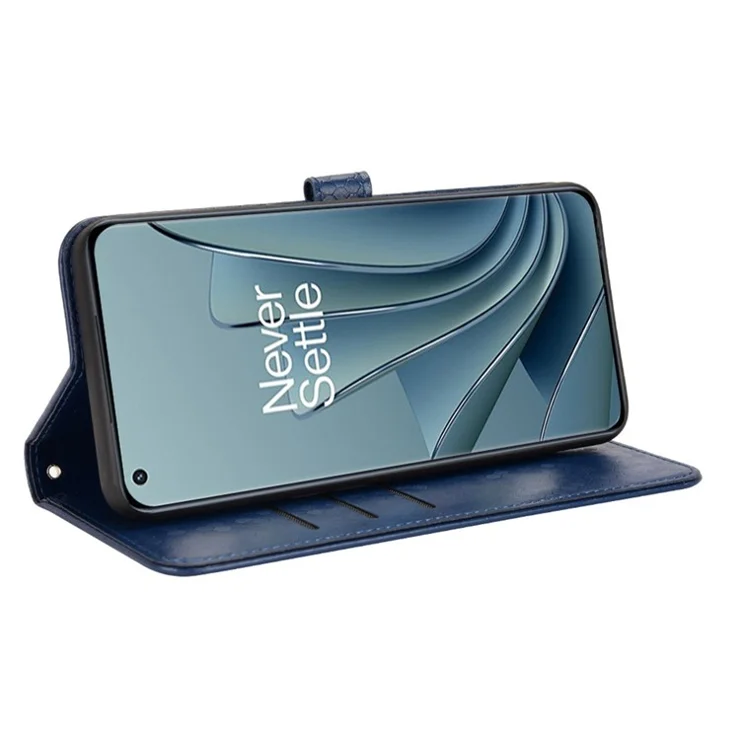 For OnePlus 10 Pro 5G Dot Pattern Imprinted Folio Flip Phone Case PU Leather Protective Cover with Stand Wallet - Blue
