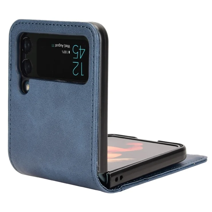 Wallet Phone Case for Samsung Galaxy Z Flip4 5G, PU Leather Cover Inner PC Folding Shell - Blue