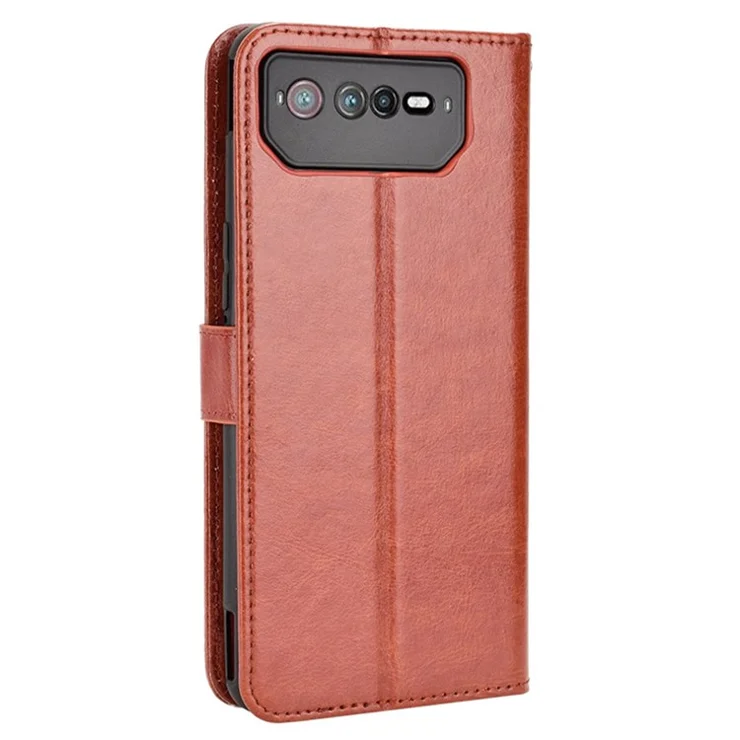 For Asus ROG Phone 6 5G / Phone 6 Pro 5G Crazy Horse Texture Wallet Case PU Leather Stand Wrist Strap Inner TPU Shockproof Flip Cover - Brown