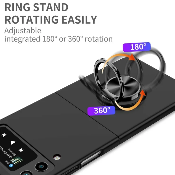 For Samsung Galaxy Z Flip4 5G Adjustable Kickstand Anti-drop Folding PC Phone Case with Car Mount Metal Sheet - Black