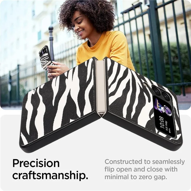 For Samsung Galaxy Z Flip4 5G Anti-scratch Folding Phone Case PU Leather Coated Hard PC Back Cover - Zebra Texture