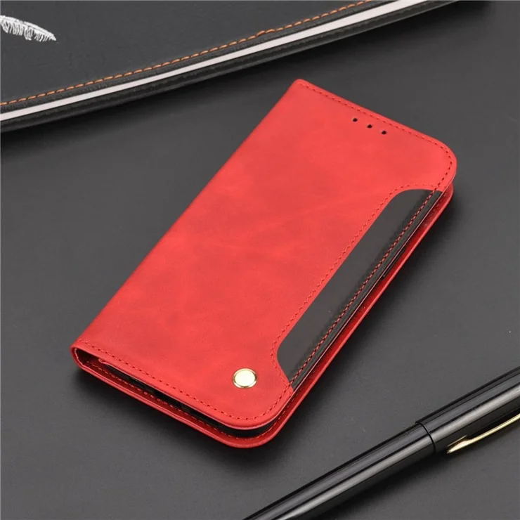 For Nothing phone (1) 5G Color Splicing Flip Cover Skin-touch PU Leather Magnetic Absorption Stand Wallet Phone Case - Red
