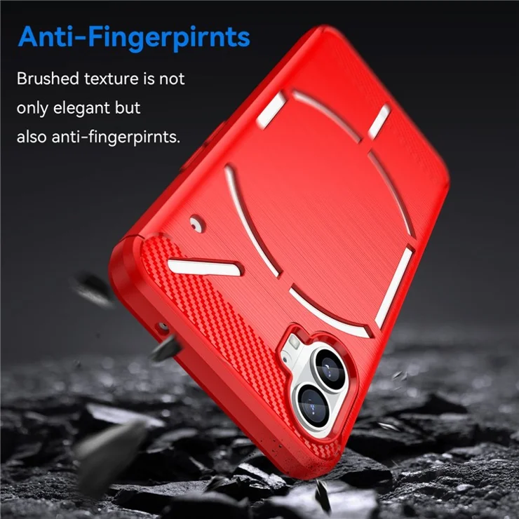 Brushed Phone Case for Nothing phone (1) 5G, Carbon Fiber Texture Anti-scratch Soft TPU Back Cover - Red