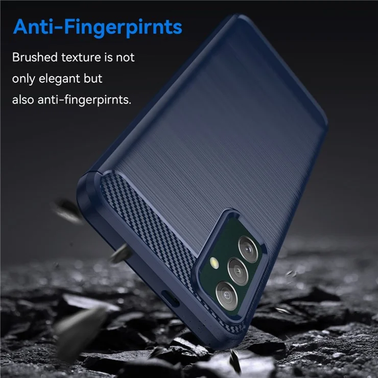 For Samsung Galaxy M13 4G / M13 (India) 4G / F13 4G / M23 5G / F23 5G Carbon Fiber Texture Soft TPU Case Drop-proof Brushed Phone Cover - Blue