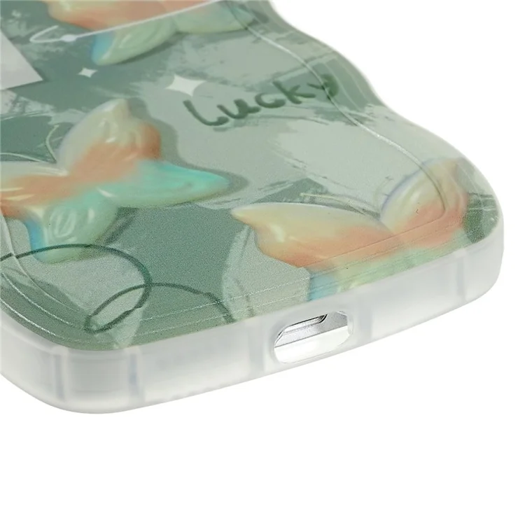 Pattern Printed Anti-Fall Case for iPhone 13 6.1 inch Protective TPU Case Scratch-Proof Wave-Shaped Edge Phone Shell - Double Color Butterfly