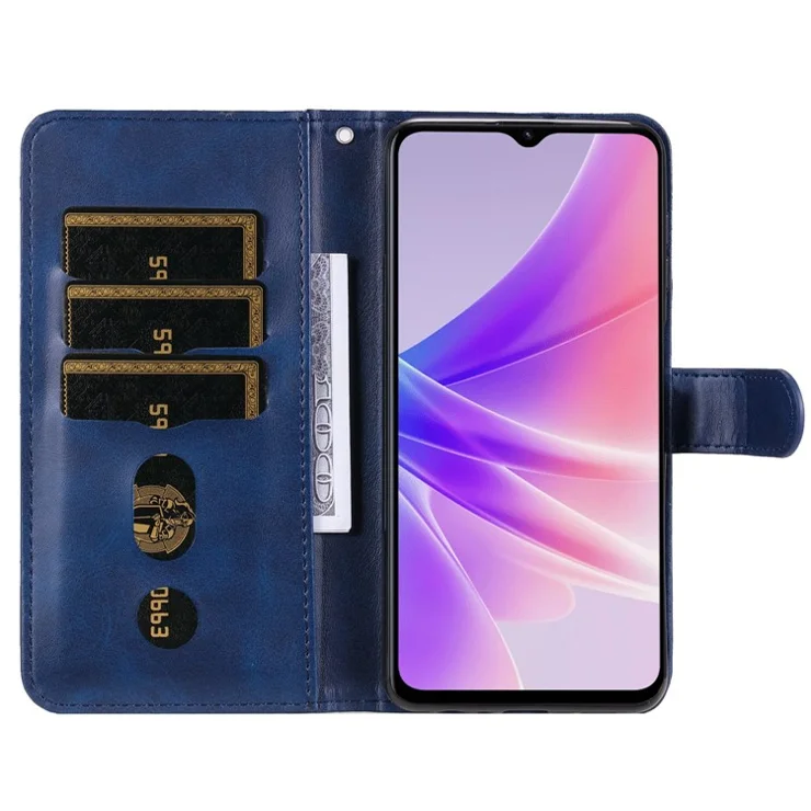 For Oppo A57 4G / A57s 4G / A57 (2022) 5G / A77 5G / K10 5G / Realme V23 5G / Narzo 50 5G / Q5i Textured Leather Case Wallet Stand Zipper Pocket Phone Cover - Blue