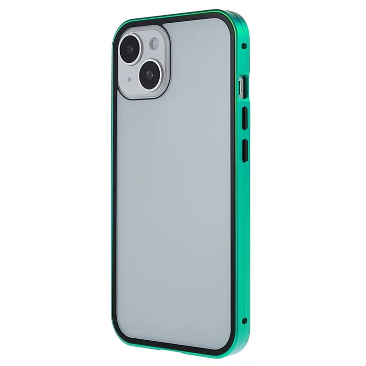 For iPhone 14 6.1 inch Full Body Protection Anti-fall Metal Bumper + Double-sided Tempered Glass Magnetic Shell Phone Cover - Green
