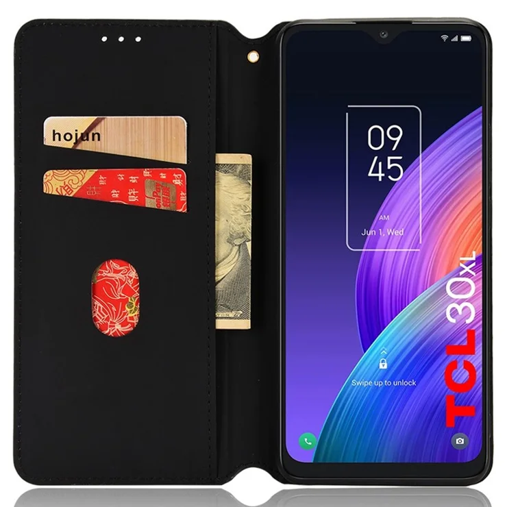 PU Leather Rhombus Pattern Imprinted Case for TCL 30 XL T701DL, Magnetic Auto Closing Wallet Stand Phone Cover - Blue