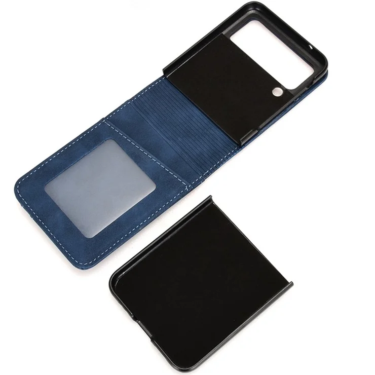 Skin-touch Phone Case for Samsung Galaxy Z Flip4 5G, Separable Design Wallet Card Holder Leather Coated PC Cover - Black