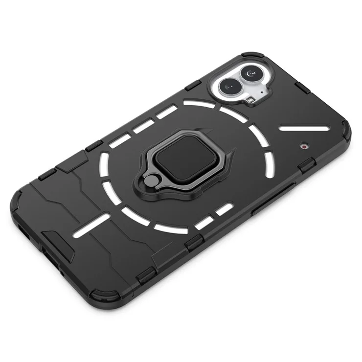 For Nothing phone (1) 5G Ring Kickstand Phone Case Flexible TPU Hard PC Anti-Slip Rugged Hybrid Protective Cover - Blue