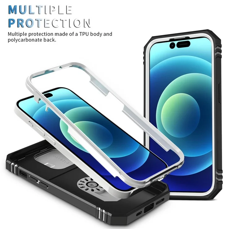For iPhone 14 Pro Max 6.7 inch Phone Shell PC+TPU Sliding Camera Lens Cover Design Case with Kickstand / Card Slot - White / Black